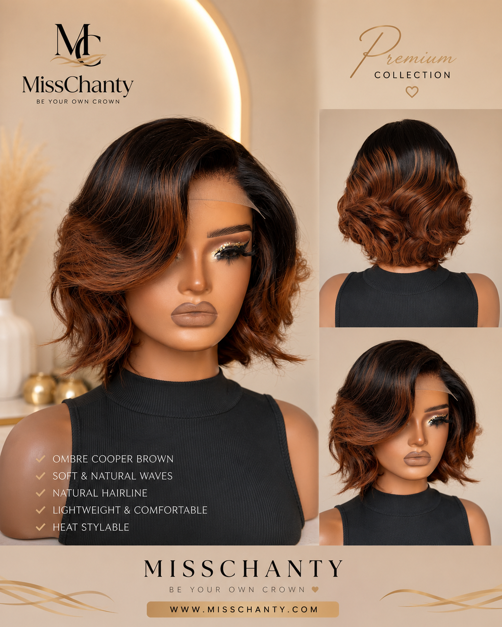 Ombré Copper Brown Bob Lace Front Wig (BINNENKORT ONLINE)