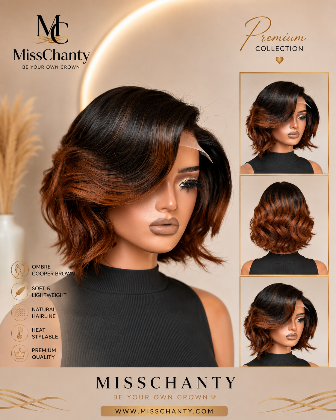 Ombré Copper Brown Bob Lace Front Wig (BINNENKORT ONLINE)