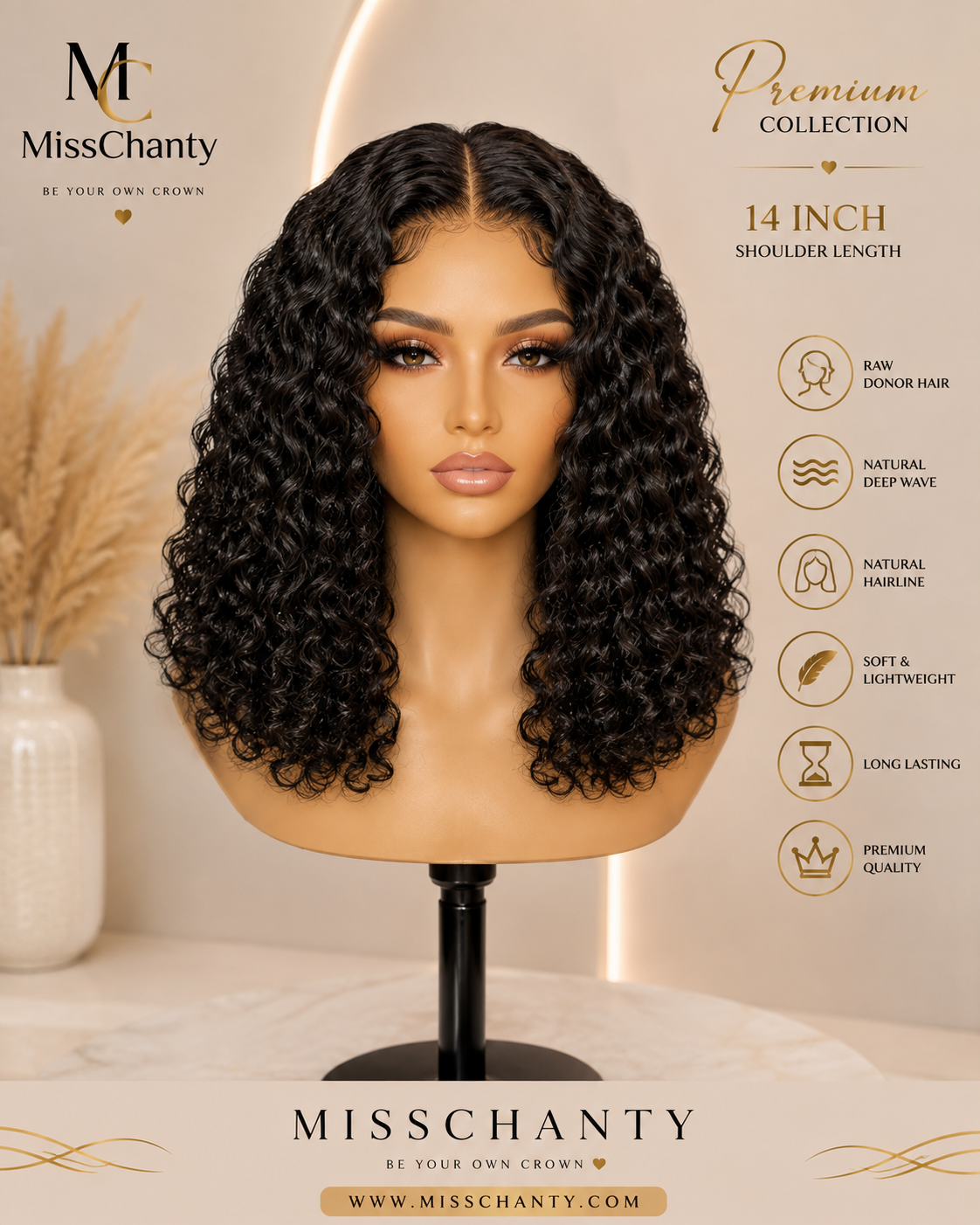 Deep Wave Lace Front Wig – Shoulder Length(zwart)