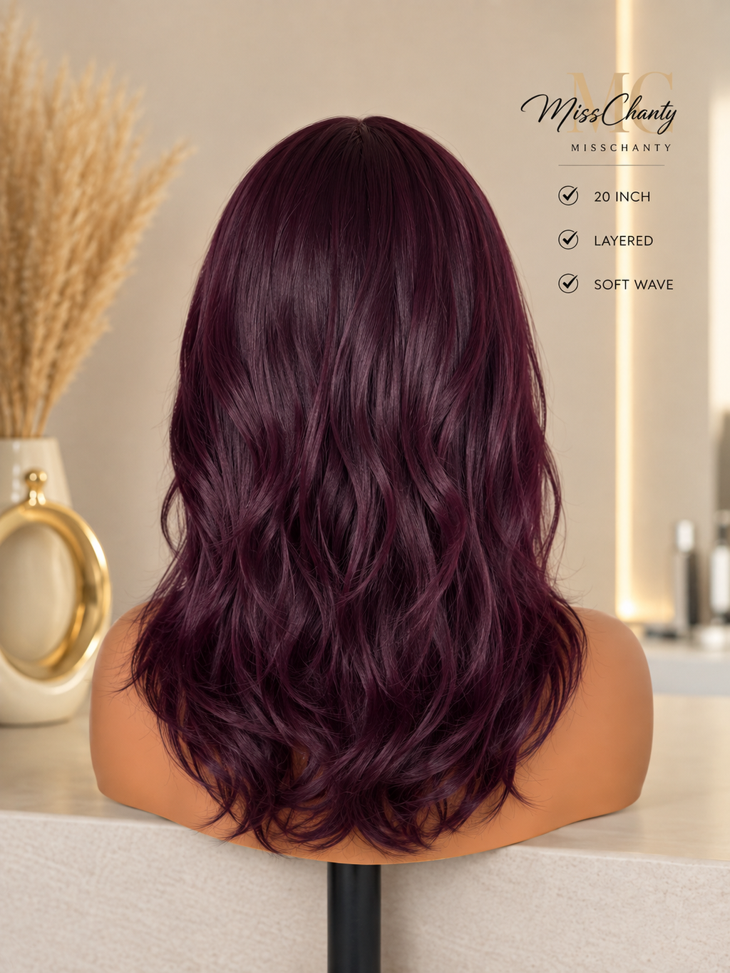20 Inch Burgundy Layered Wave Wig